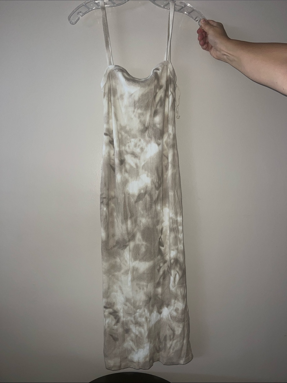 Zara Beige and White Tie-Dye Slip Maxi Dress